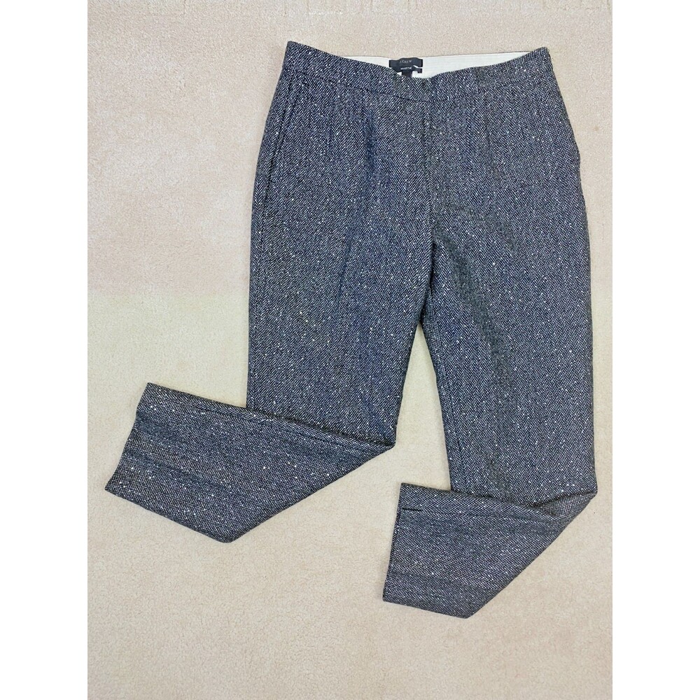 J. Crew Black Grey Tweed Sequin Martie Straight Leg Pants Sz 4 Winter Party